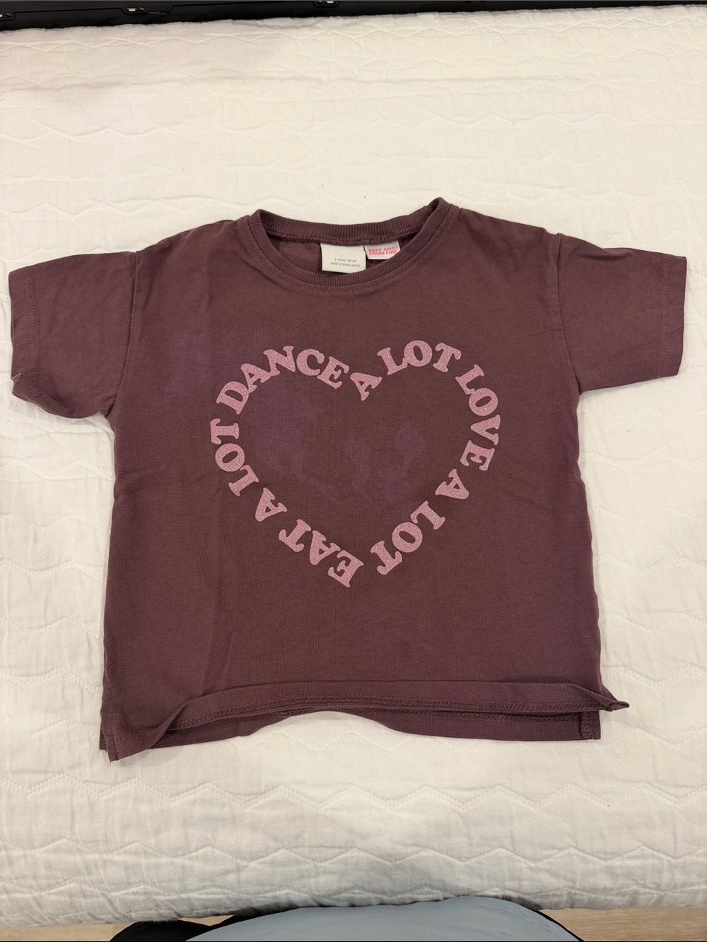 Zara Kids' Plum Graphic Tee with Pink Heart Slogan